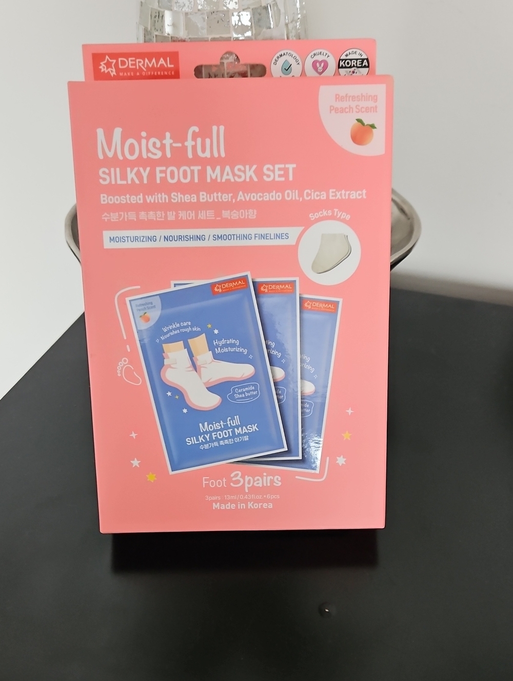 Korean, Moist-full, Silk, Full Foot Mask Set, Peach, 3 Pairs, NIB